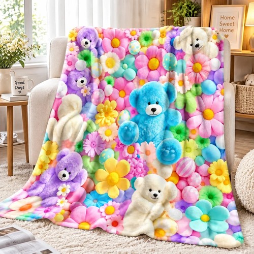 Teddy bear floral - floral, flannel