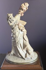 Vintage Capodimonte Unique Signed B. MERLI Figurine LADY WITH WHITE DOG Italy