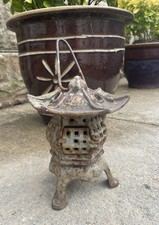 VINTAGE CHINESE CAST IRON PAGODA FORM GARDEN CANDLE LANTERN