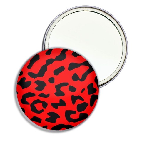Red leopard print round - red, mirror