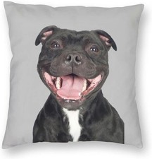 Funny Staffordshire Bull Terrier Cushion Cover Staffie Laughing Staffy Dog Thro