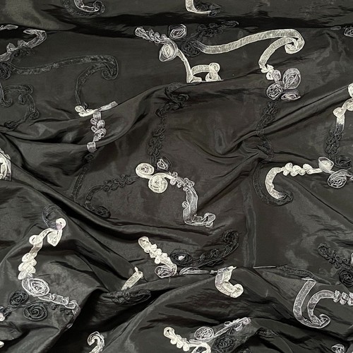 Black taffeta fabric floral - fabric,