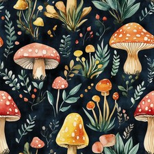 Wild Mushrooms! Toadstool Patchwork Fabric Metres/Fat/Long/Quarters: 100% Cotton