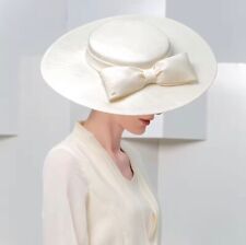 Ivory wide brim fascinator hat with bow for women Vintage Ascot Derby church Hat
