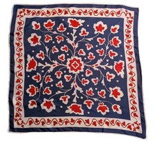 Vintage 60s Hammura Twill Navy Red Floral Mod Boho Scarf 29"