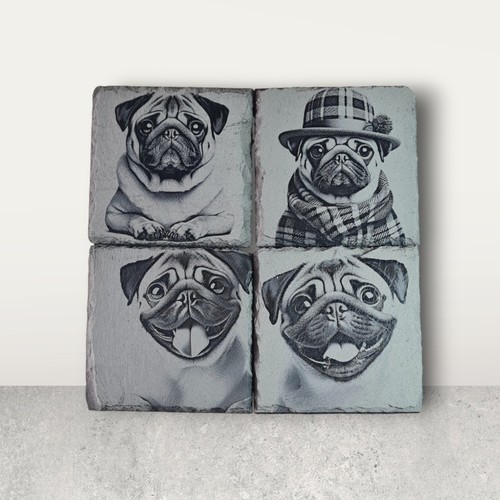 Pug dog slate coasters - dog,