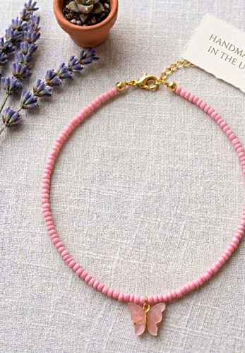 Pink glass beaded butterfly - glass,