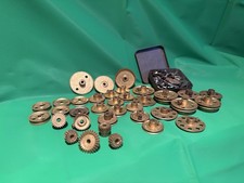 Meccano Job Lot of Brass Gears, Cogs etc Plus Tin With Parts