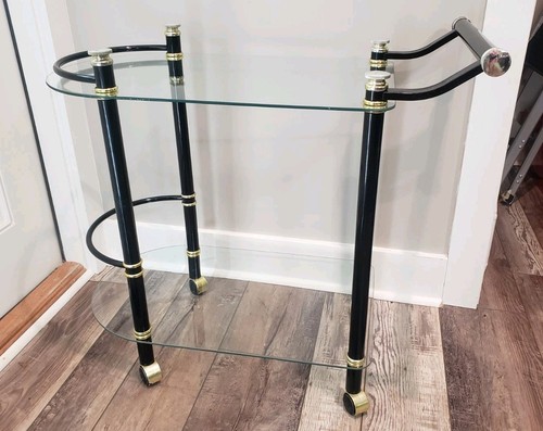 Vintage mcm brass black glass - mcm,
