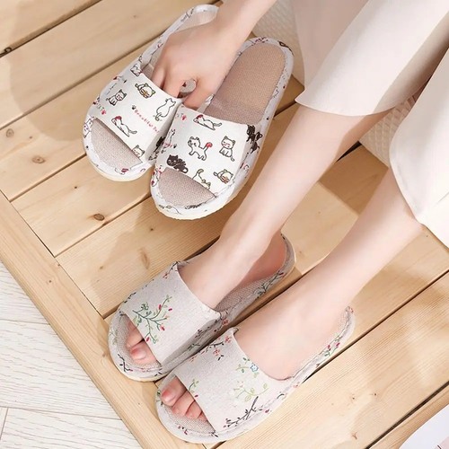 Womens linen slippers - linen, toe