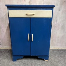 Vintage Freestanding Kitchen Double Cupboard Single Drawer Painted Blue Formica