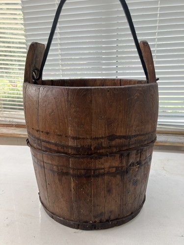Old large wooden bucket - old,