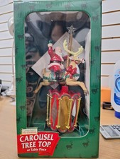 Mr. Christmas Carousel Tree Top/Table Piece Santa Riding Reindeer With Star Ligh