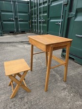 Vintage 1960s Wooden Child's School Desk Birch Wood With Original Stool Chair