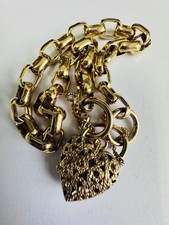 LOVELY 9CT YELLOW GOLD OVAL BELCHER LINK BRACELET WITH PADLOCK - 7.5INCHES