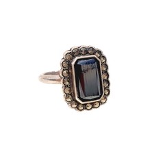 Art Deco Silver, Marcasite & Haematite Ring Size M / 53