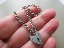 ANTIQUE VINTAGE OLD STERLING SILVER WJS PADLOCK CLASP CURB CHAIN CHARM BRACELET