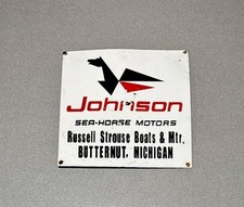 VINTAGE 12” JOHNSON SEAHORSE MOTOR PORCELAIN SIGN CAR GAS OIL TRUCK MOTORCYCLE