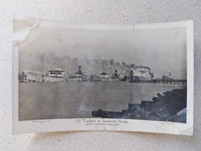 Oil Tankers at Swansea Docks. Great Western Railway. Real Photo. Damaged.