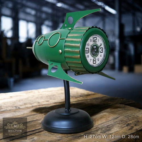 Retro rocket green clock - rocket,