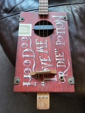 3 String Cigar Box Guitar Handmade Handpainted Electric, Chicken Bone John