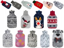 Hot Water Bottle With Warm Knitted Fleece Faux Fur Natural Rubber Cover Large 2L