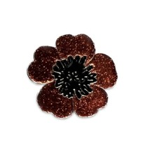 New Red Glitter Enamelled Poppy Flower Pin Brooch, Butterfly Clasp.     Purple 