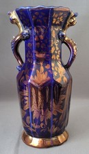 ANTIQUE MASON'S IRONSTONE GOLD FLOWERS MAZARINE BLUE VASE C1815-25