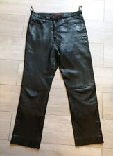 Men’s Black Genuine Leather Trousers W32 L30 MADDOX Straight Leg Biker Rocker 