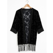 F&F Black Velvet Floral Kimono