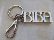 Authentic Vintage BIBA White Keyring Key Fob Bag Charm Metal Gold Tone Enamelled