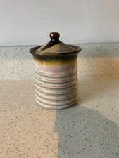 Vintage Hand potted lidded pot mixed colour glaze tea sugar pot