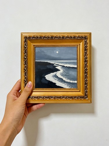 Moonlit black sand beach - black,