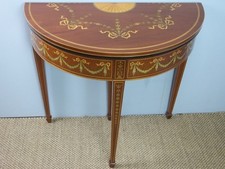 Antique mahogany inlaid Demi Lune Card Hall Games Lamp Side Half moon tableC1900