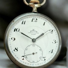 Antique Теllus Pocket Watch Chronometer Mechanical Super Swiss Rare Old 1900