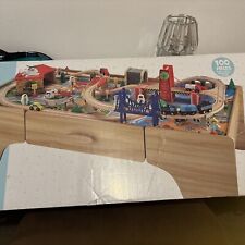 100 piece wooden train table and trains