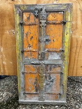 Antique Yellow & Orange Brown Teak Shutter Mirror 19th C Indian Window Frame