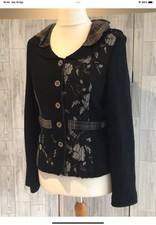 Lisa Campione New York Black & Grey Jacket, Checked Collar, Pockets Uk10 NWOT B1