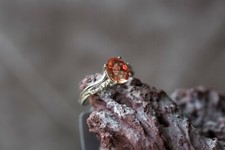 Mongolian Red Andesine & Diamond Platinum Flashed Sterling Silver Ring