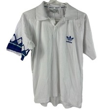 Vintage Adidas Blue White Men's Plain Embroidered Polo Shirt Used | Small
