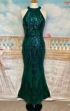 Evening Dress 10 Green Sequin Stretch Quiz Ballgown Gatsby Deco Gatsby Prom
