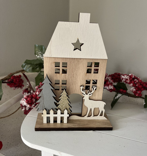 Christmas wooden house scene - wooden,