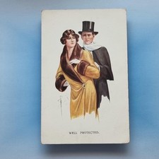 Glamour Postcard 1916 Fur Trimmed Coat Top Hat Court Barber Artist Signed
