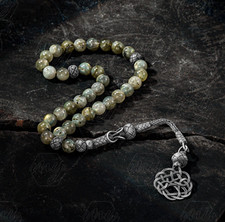 1000 Ct Silver Kazaz Tassel Labradorite Islamic 33 Prayer Beads Tasbeeh Misbaha