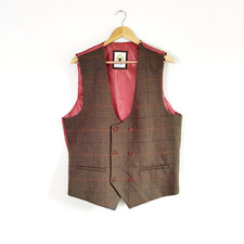 Marc Darcy  DB Nelson Checked Double Breasted Waistcoat 44" Chest  *Tear*