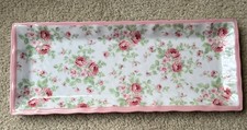 Shabby Chic Rachel Ashwell PINK Roses FLORAL White Melamine 19" Serving Tray NEW