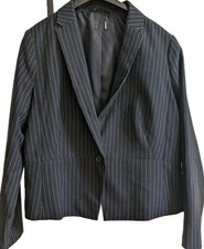 M&S Marks and Spencer Navy Pin Striped lined Short Blazer Jacket 14 18 22 24