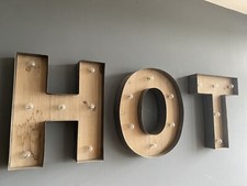 Extra Large Rustic Style Light Up Letters x 3. Spells HOT.