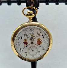 ANTIQUE WALTHAM POCKET ROLLED GOLD PAINTED DIAL WATCH 48 MM. / T094