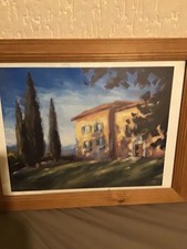 a vintage pine framed serigraph print by artist micheal downs signed bluey charm